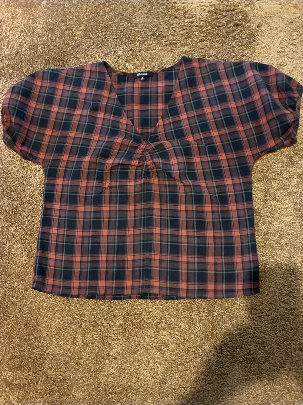 MADEWELL.Plaid Blouse in a muted Black and Rust & BrownSize S. Will fit a M. EUC